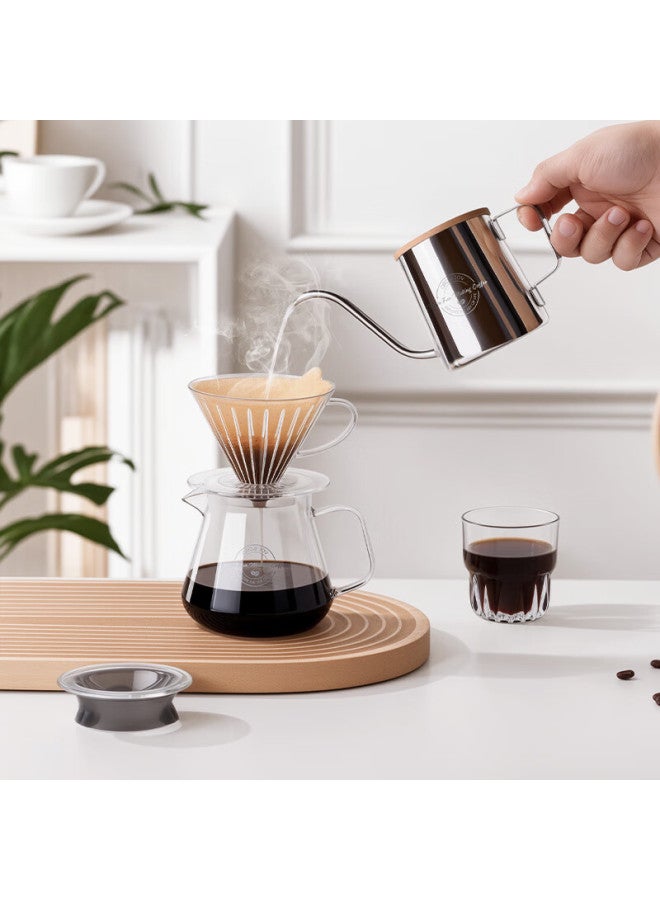 CircleJoy Circle Joy Pour-over Coffee Maker Set, Steel Core Hand Grinder Coffee Machine, Manual Grinding Bean Grinder With Wooden Storage Rack, 10-piece Set - Image 4