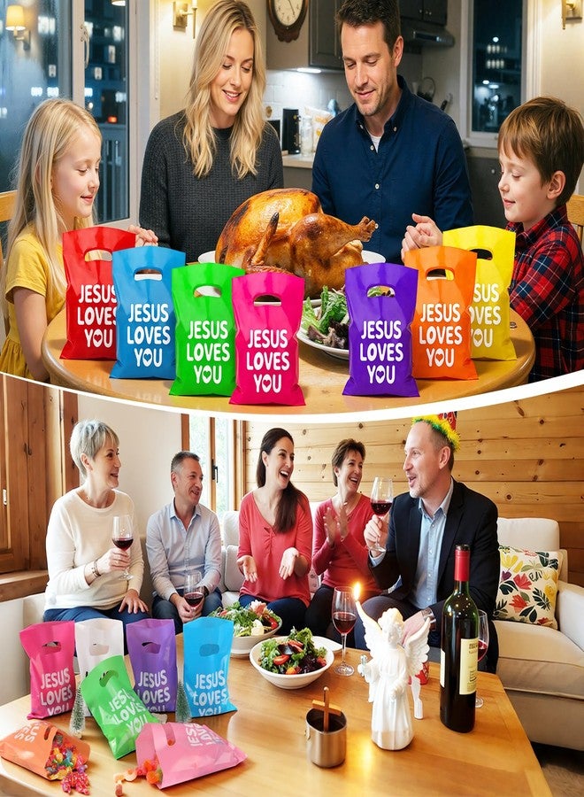 VZZNN Jesus Loves You Gift Bags, 200 Pcs Colorful Plastic Goodie Bags with 10 Assorted Colors for Church Events, Easter, VBS, and Holiday Treats - Image 3