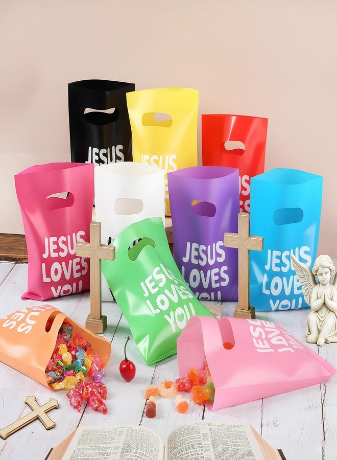 VZZNN Jesus Loves You Gift Bags, 200 Pcs Colorful Plastic Goodie Bags with 10 Assorted Colors for Church Events, Easter, VBS, and Holiday Treats - Image 5