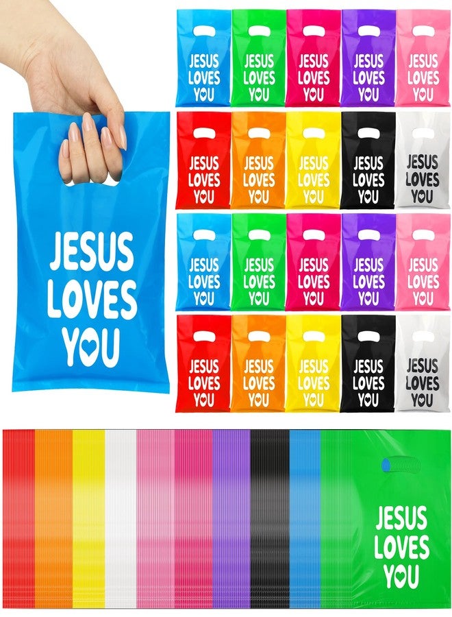 VZZNN Jesus Loves You Gift Bags, 200 Pcs Colorful Plastic Goodie Bags with 10 Assorted Colors for Church Events, Easter, VBS, and Holiday Treats - Image 1