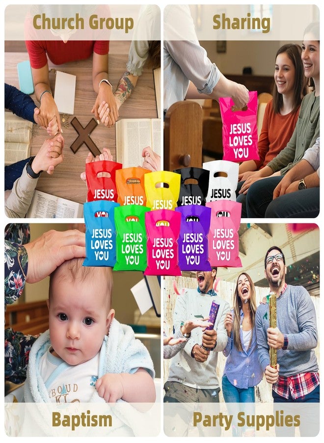 VZZNN Jesus Loves You Gift Bags, 200 Pcs Colorful Plastic Goodie Bags with 10 Assorted Colors for Church Events, Easter, VBS, and Holiday Treats - Image 4