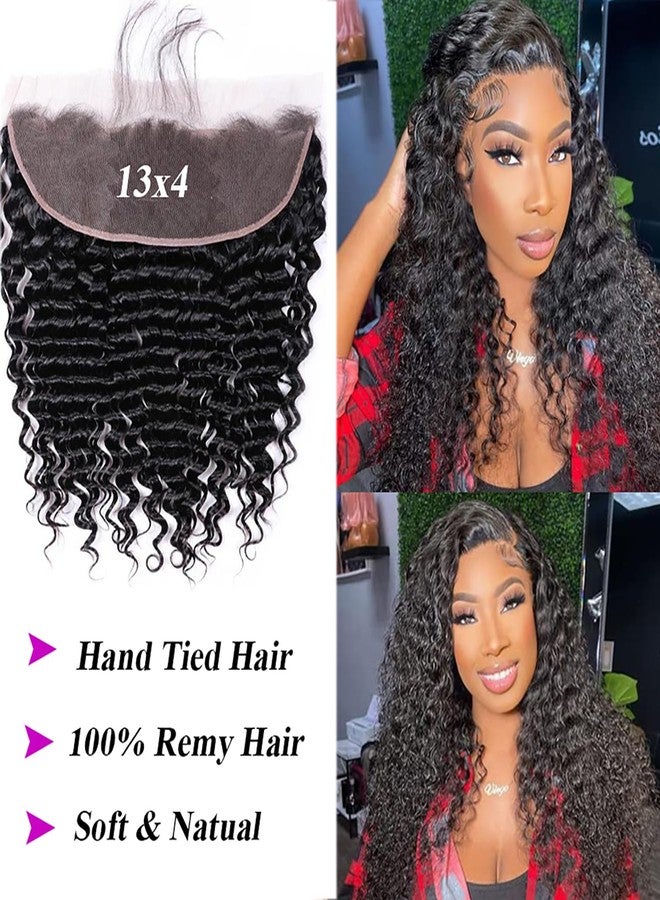 GYAJEP 13x4 HD Lace Frontal Human Hair Deep Wave Lace Frontal 100% Raw Virgin Human Hair Free Part 13x4 Lace Closure Natural Color 12 Inch - Image 2
