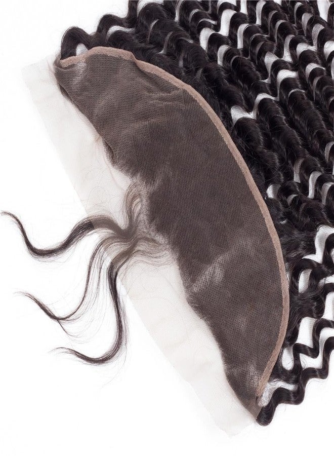 GYAJEP 13x4 HD Lace Frontal Human Hair Deep Wave Lace Frontal 100% Raw Virgin Human Hair Free Part 13x4 Lace Closure Natural Color 12 Inch - Image 3