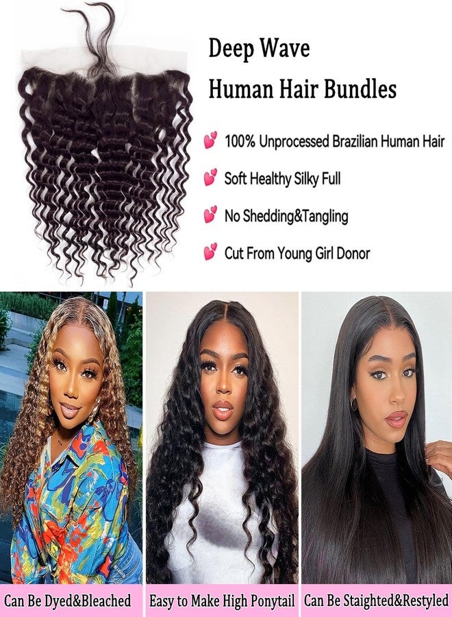 GYAJEP 13x4 HD Lace Frontal Human Hair Deep Wave Lace Frontal 100% Raw Virgin Human Hair Free Part 13x4 Lace Closure Natural Color 12 Inch - Image 5