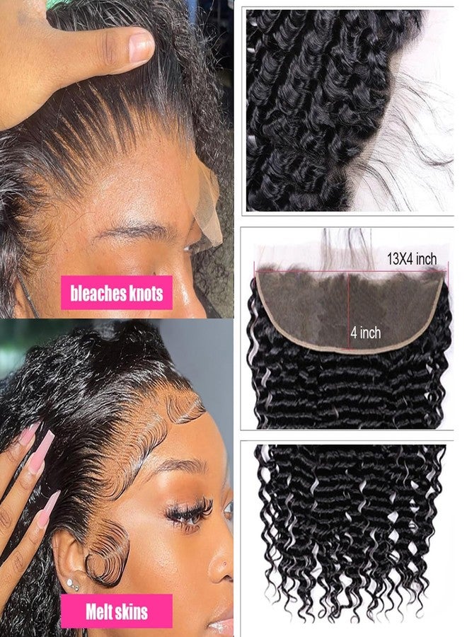 GYAJEP 13x4 HD Lace Frontal Human Hair Deep Wave Lace Frontal 100% Raw Virgin Human Hair Free Part 13x4 Lace Closure Natural Color 12 Inch - Image 4