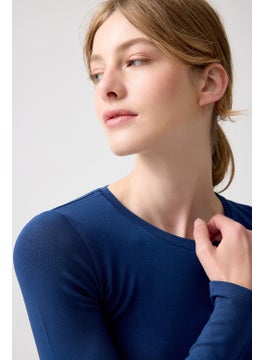 Los Ojos x Melodi Navy Blue Long Sleeve Short Blouse Long Fitted  - Image 3