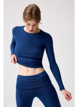 Los Ojos x Melodi Navy Blue Long Sleeve Short Blouse Long Fitted  - Image 5