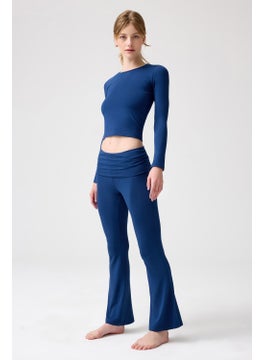 Los Ojos x Melodi Navy Blue Long Sleeve Short Blouse Long Fitted  - Image 4