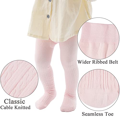 hakugoo Baby Tights Toddler Cable Knit Leggings 3 Pack Cotton Seamless Stockings Pantyhose 0-3 Months for Baby Girl Toddlers Girls Newborn Infants(White+Pink+Light Grey, 0-6 Months) - Image 5