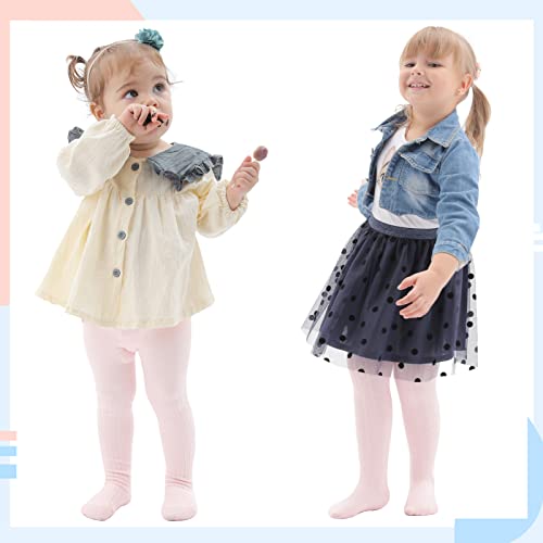 hakugoo Baby Tights Toddler Cable Knit Leggings 3 Pack Cotton Seamless Stockings Pantyhose 0-3 Months for Baby Girl Toddlers Girls Newborn Infants(White+Pink+Light Grey, 0-6 Months) - Image 2
