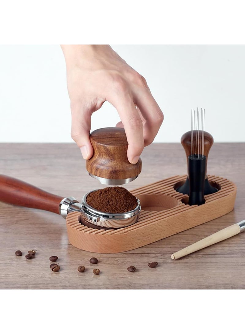 SOLARAE Espresso Tamping Station, Wooden Premium 3-in-1 Espresso Tamper Station, Distributor and Portafilter Holder, Coffee Station Organizer for Kitchen, Bar, Restaurant, Café, for 51mm/53mm - Image 2