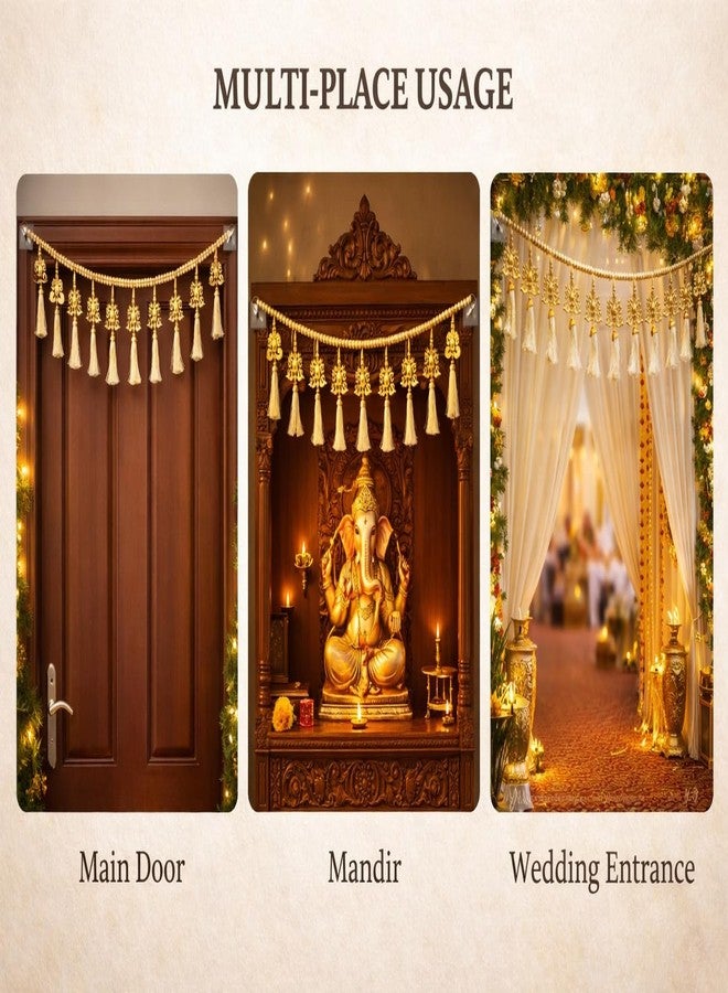 NVF Golden Lotus Toran Door Hanging | Traditional Bandhanwar with Tassels | Decorative Wall & Door Decor for Home, Pooja, Wedding & Festive Use - Image 3