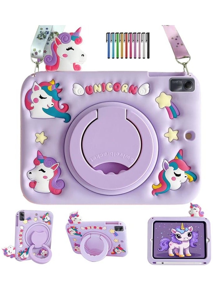 عام غطاء متوافق مع جهاز Xiaomi Redmi Pad SE 11 بوصة (إصدار 2023)، مع حامل قلم، حامل دوار 360 درجة، وحزام كتف. - Image 1