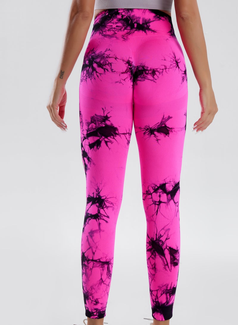 Women's High Waist Yoga Pants Stretch Tights Tummy Control Sports Tights Tie Dye Fabric - Image 2