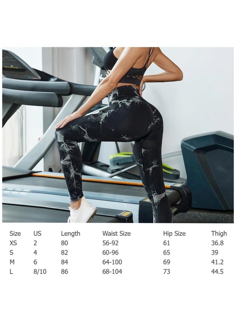 Women's High Waist Yoga Pants Stretch Tights Tummy Control Sports Tights Tie Dye Fabric - Image 4