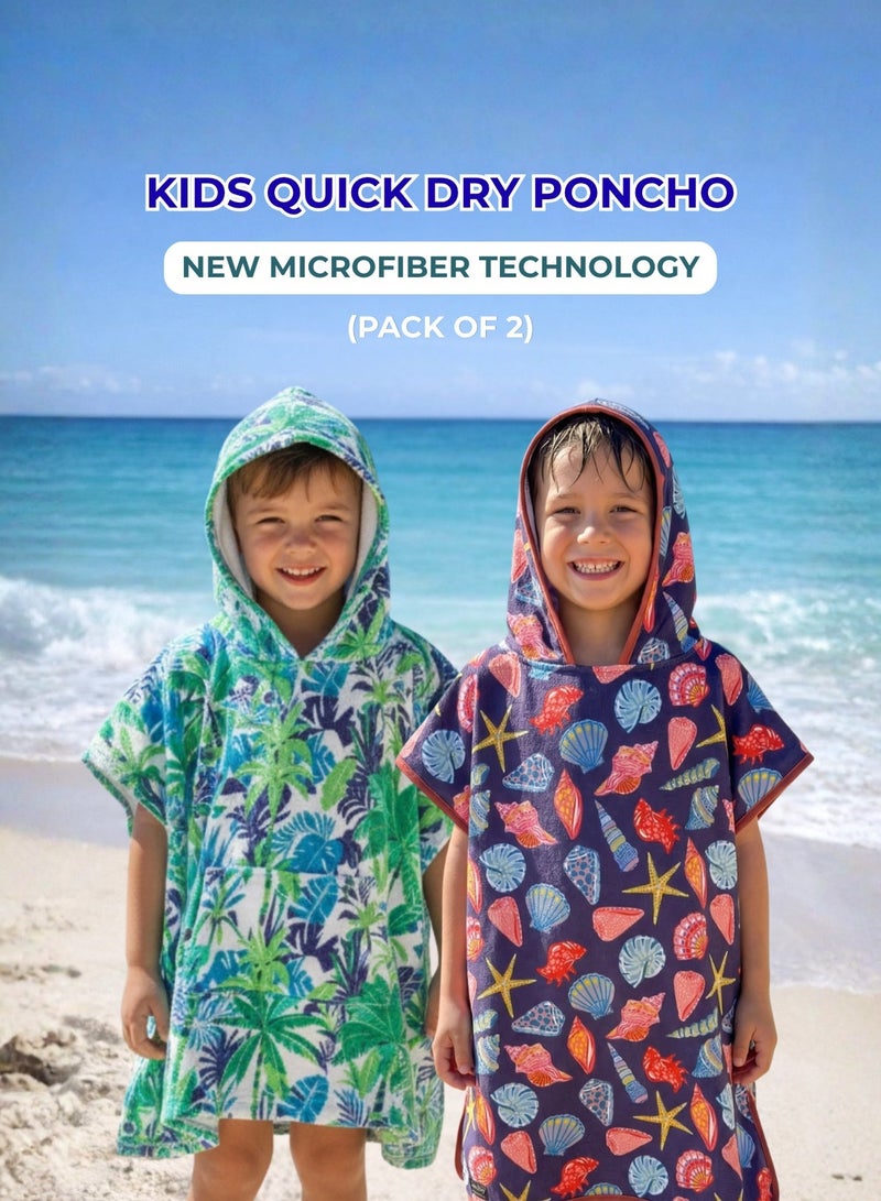 Pearl Coast International Kids Poncho Towel Hooded Pack of 2 – Quick Dry Microfiber Beach Changing Robe for Boys & Girls, Soft Absorbent Swim Cover Up - Image 1