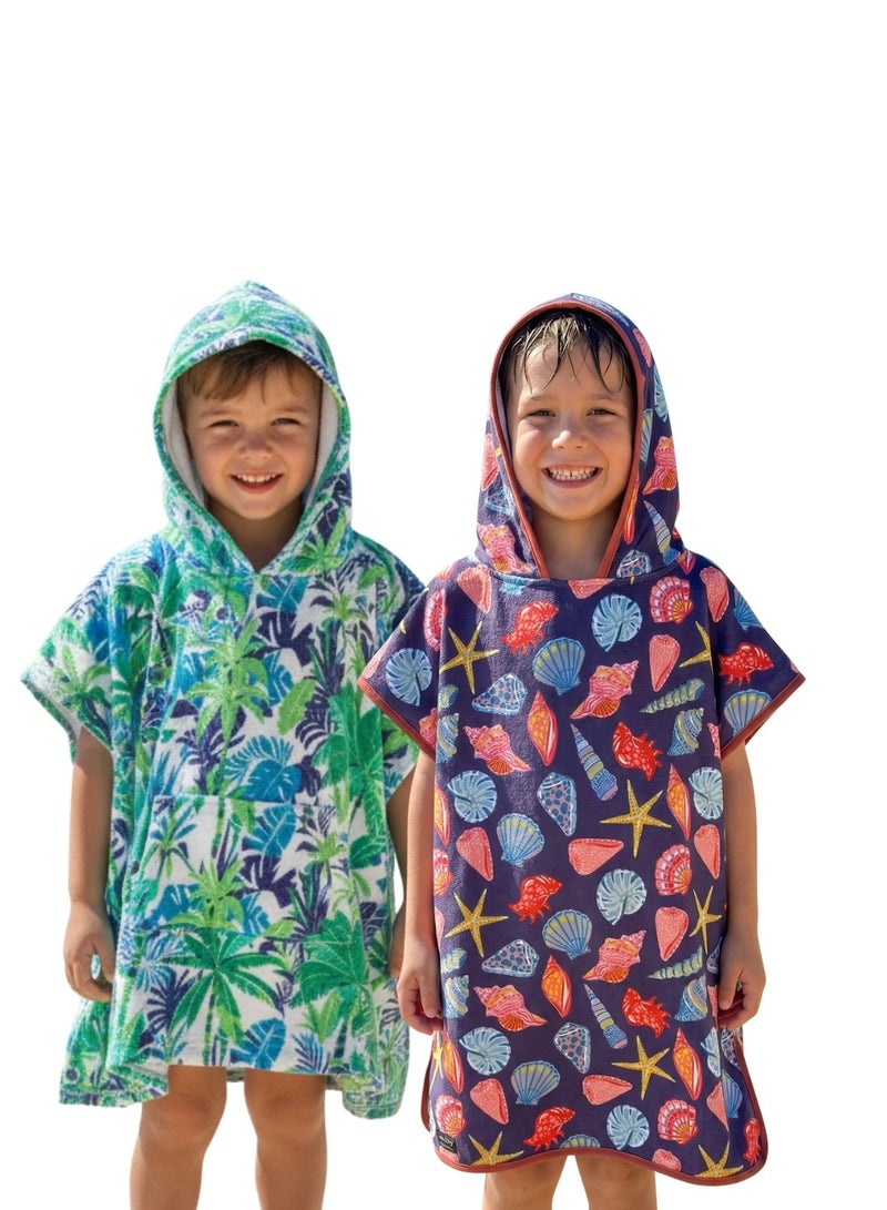 Pearl Coast International Kids Poncho Towel Hooded Pack of 2 – Quick Dry Microfiber Beach Changing Robe for Boys & Girls, Soft Absorbent Swim Cover Up - Image 2