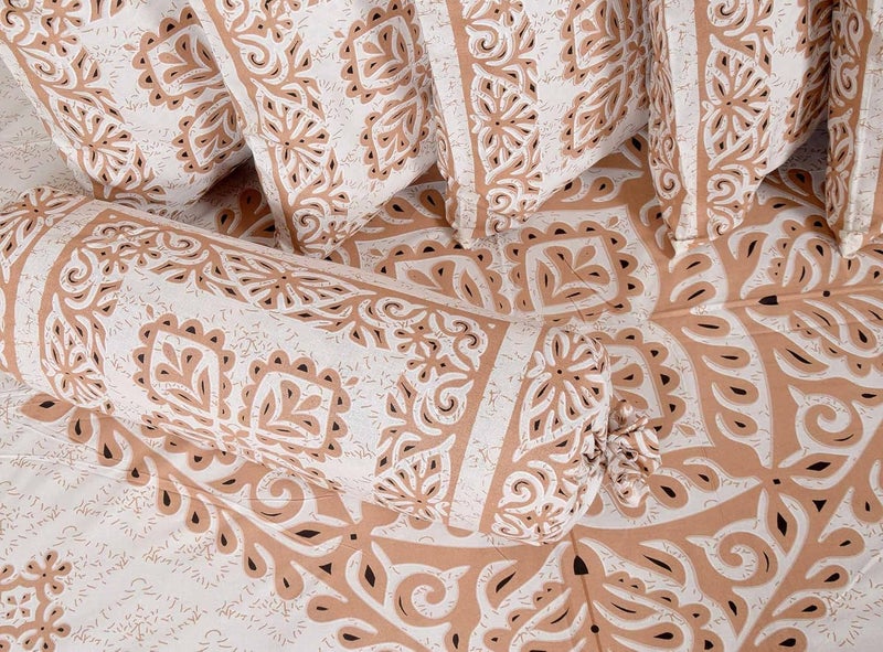 SkyKross - Everyday A New Thing SkyKross Everyday A New Thing Block Print Pure Soft Cotton Diwan Cover Set 8 Pcs Set 5 Cushion Cover2 Bolster Cover1 Bedsheet Brown - Image 2
