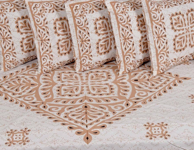 SkyKross - Everyday A New Thing SkyKross Everyday A New Thing Block Print Pure Soft Cotton Diwan Cover Set 8 Pcs Set 5 Cushion Cover2 Bolster Cover1 Bedsheet Brown - Image 4