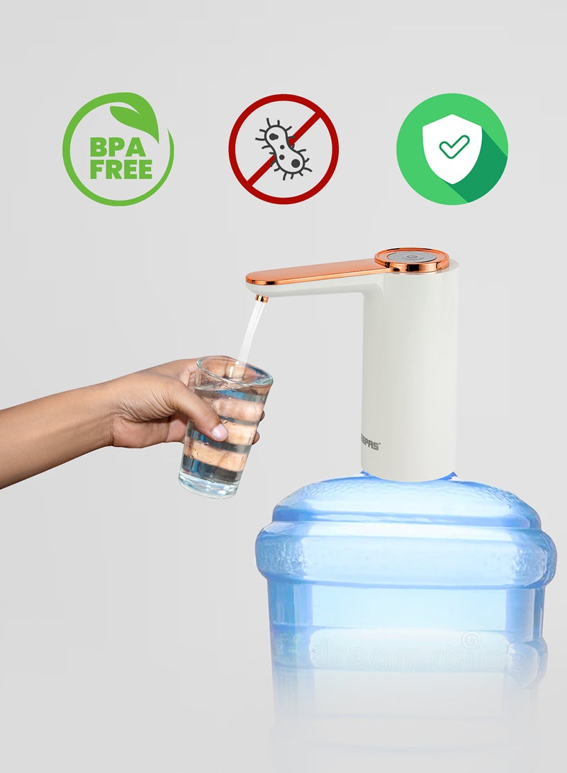 GEEPAS Rechargeable Water Pump For Water Gallon, Portable And Light-Weight With Easy One Touch Mechanism And USB Charging, Can Be Used At Home And Office White/Rose Gold - Image 5