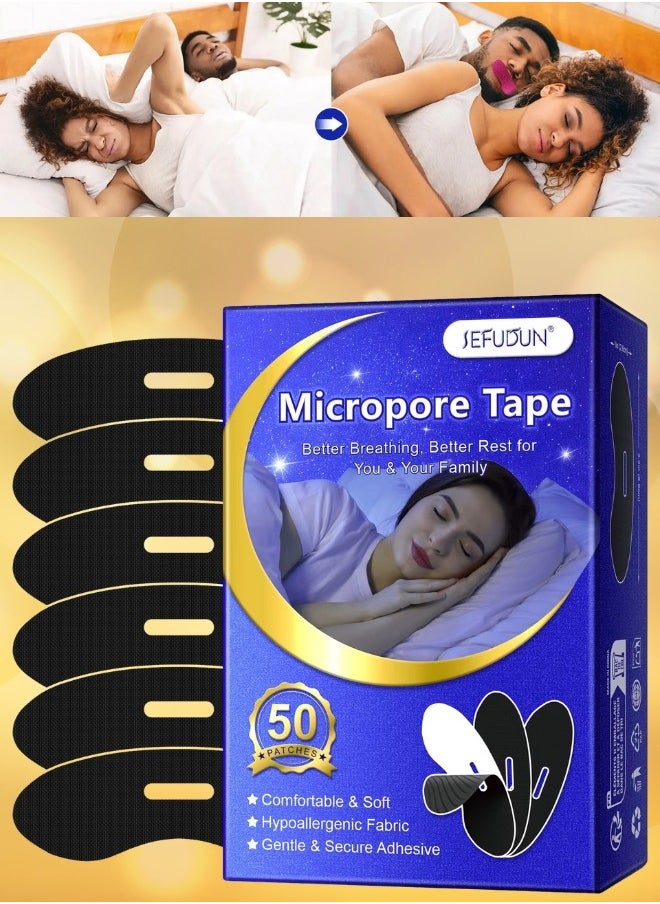Sefudun 50 Pcs Micropore Tape Black Mouth Tape Sleep Strips Soft and Comfortable Gentle and Secure Adhesive Mouth Strips Nose Breathing Anti Snoring Better Breathing Odour Free Sleep Strip Mouths Tape  - Image 1