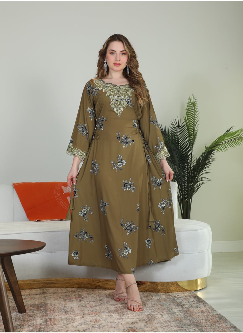 Bint Al Bilad Bint Al Bilad Women's Summer Long Luxury Jalabiya | Full-Length Kaftan Dress for Ramadan, Eid Ul Fitr, Wedding, Special Occasions | Embroidered Saudi Abaya | Modest Islamic Clothing  - Image 1