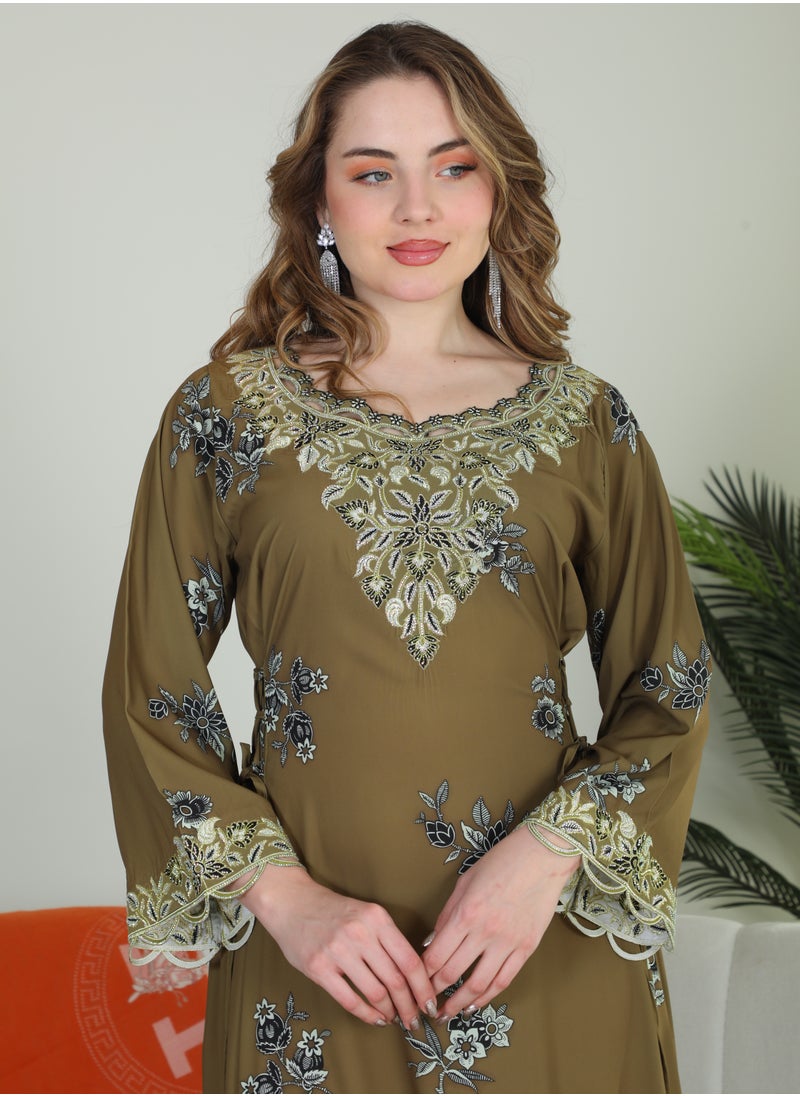 Bint Al Bilad Bint Al Bilad Women's Summer Long Luxury Jalabiya | Full-Length Kaftan Dress for Ramadan, Eid Ul Fitr, Wedding, Special Occasions | Embroidered Saudi Abaya | Modest Islamic Clothing  - Image 2