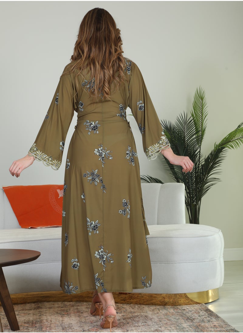 Bint Al Bilad Bint Al Bilad Women's Summer Long Luxury Jalabiya | Full-Length Kaftan Dress for Ramadan, Eid Ul Fitr, Wedding, Special Occasions | Embroidered Saudi Abaya | Modest Islamic Clothing  - Image 3