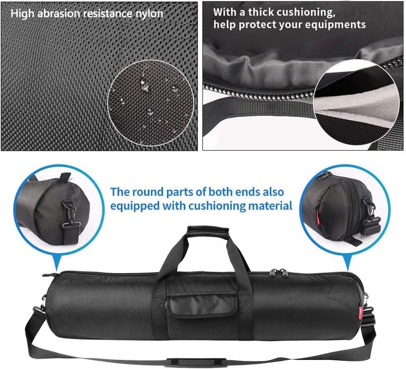 HEMMOTOP Tripod Case, 31.5x7 in Heavy Duty Tripod Bag with Shoulder Strap and Handle, All Sides Thick Padded Carrying Case with Two Zippered Pockets for Speaker Stand, Monopod - R08018 Black - Image 3