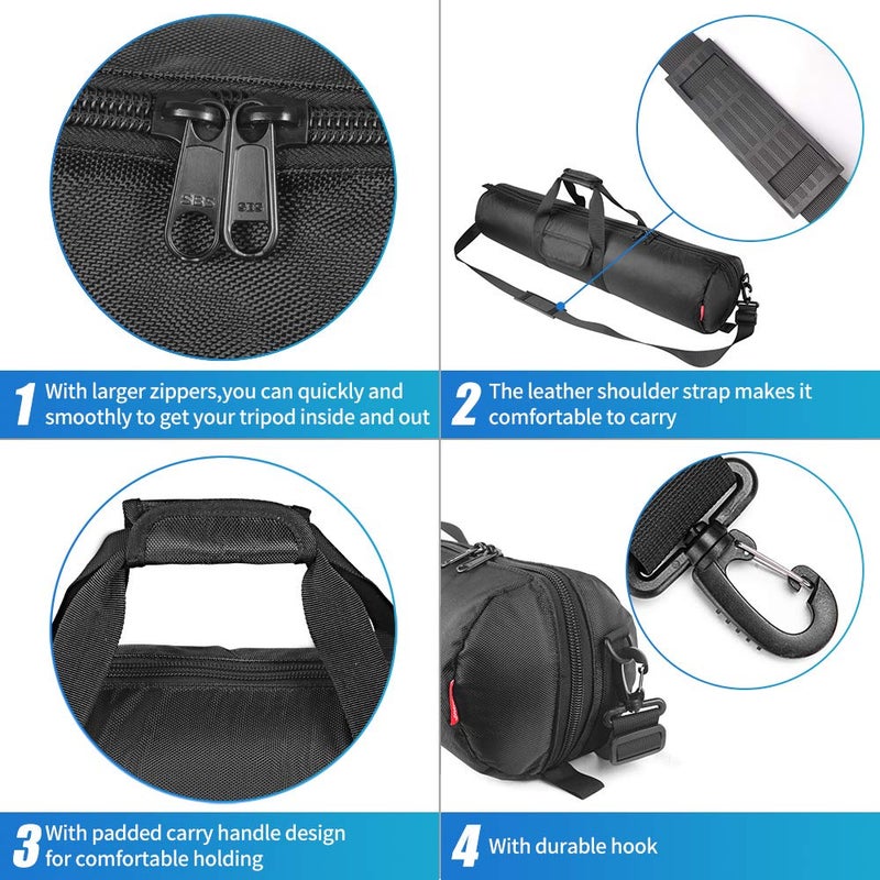 HEMMOTOP Tripod Case, 31.5x7 in Heavy Duty Tripod Bag with Shoulder Strap and Handle, All Sides Thick Padded Carrying Case with Two Zippered Pockets for Speaker Stand, Monopod - R08018 Black - Image 5