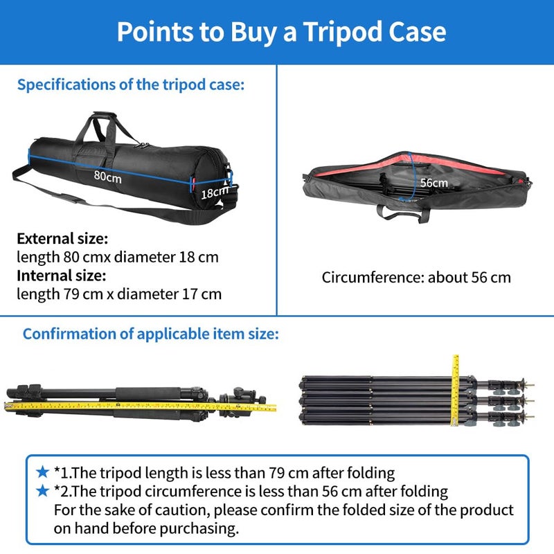 HEMMOTOP Tripod Case, 31.5x7 in Heavy Duty Tripod Bag with Shoulder Strap and Handle, All Sides Thick Padded Carrying Case with Two Zippered Pockets for Speaker Stand, Monopod - R08018 Black - Image 2