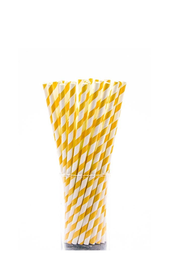 بار بروس مصاصات ورقية صديقة للبيئة، مخططة باللونين الأصفر والأبيض، قطر 6 ملم × طول 195 ملم، عبوة من 250 قطعة - Image 1