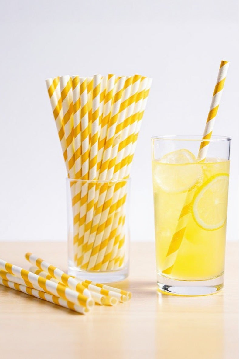 بار بروس مصاصات ورقية صديقة للبيئة، مخططة باللونين الأصفر والأبيض، قطر 6 ملم × طول 195 ملم، عبوة من 250 قطعة - Image 2