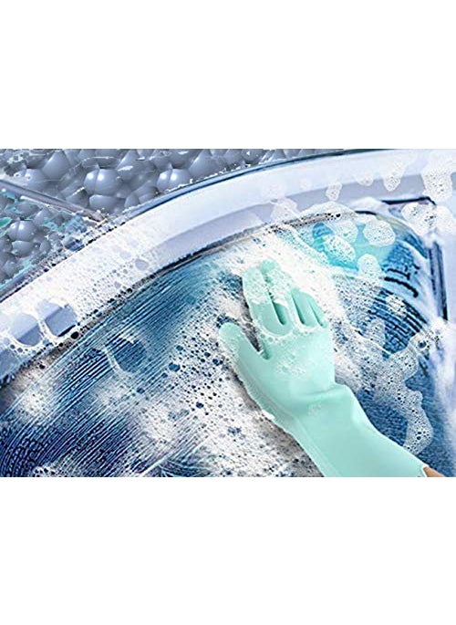 Dhinchak Dhinchak ® 1 Pair Silicone Multipurpose Cleaning Gloves Reusable Gloves for Dish Washing,Kitchen, Bathroom,Car,(Standard Size, Multicolour) -1 Pair  - Image 5