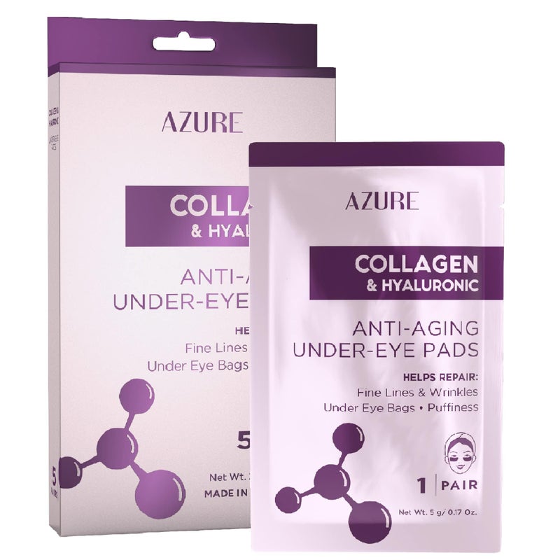 Azure Cosmetics Collagen & Hyaluronic Acid Anti Aging Under Eye Pads - Lifting & Moisturizing Eye Mask Patches - Reduces Fine Lines, Wrinkles, Dark Circles & Puffiness - Made in Korea - 5 Pairs - Image 1