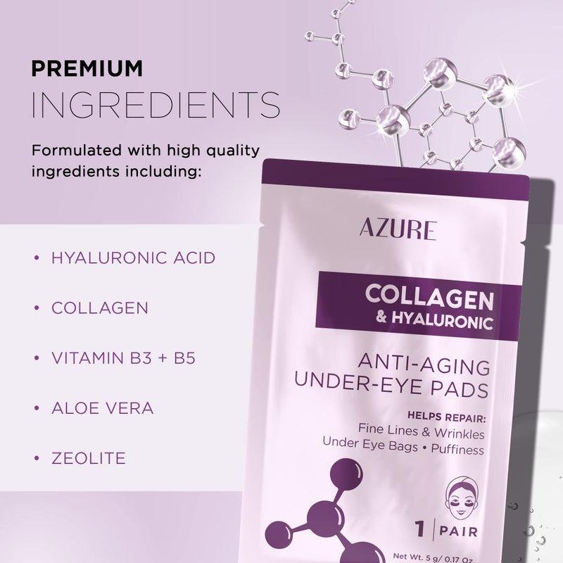 Azure Cosmetics Collagen & Hyaluronic Acid Anti Aging Under Eye Pads - Lifting & Moisturizing Eye Mask Patches - Reduces Fine Lines, Wrinkles, Dark Circles & Puffiness - Made in Korea - 5 Pairs - Image 2