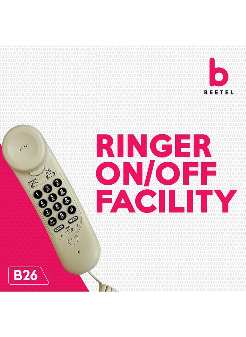 Beetel - Beetel B26 Corded Slim Landline Phone,Ringer Volume Control,LED Ring Indication,Wall/Desk Mountable,Classic Design,Clear Call Quality,Mute/Pause/Flash/Redial Function (Made in India)(Warm Grey)(B26) - Image 1