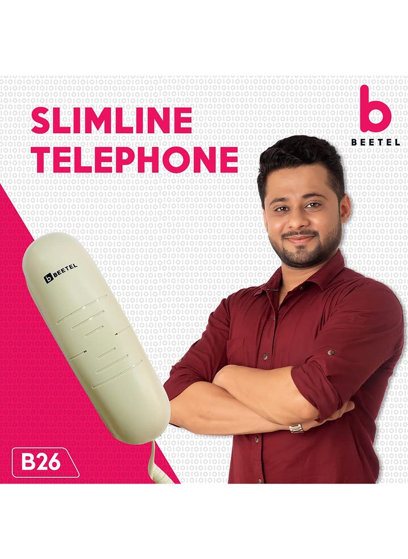 Beetel - Beetel B26 Corded Slim Landline Phone,Ringer Volume Control,LED Ring Indication,Wall/Desk Mountable,Classic Design,Clear Call Quality,Mute/Pause/Flash/Redial Function (Made in India)(Warm Grey)(B26) - Image 1