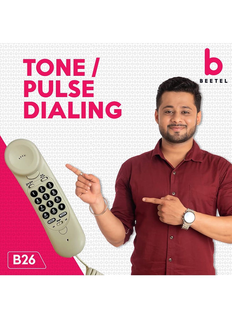 Beetel - Beetel B26 Corded Slim Landline Phone,Ringer Volume Control,LED Ring Indication,Wall/Desk Mountable,Classic Design,Clear Call Quality,Mute/Pause/Flash/Redial Function (Made in India)(Warm Grey)(B26) - Image 1