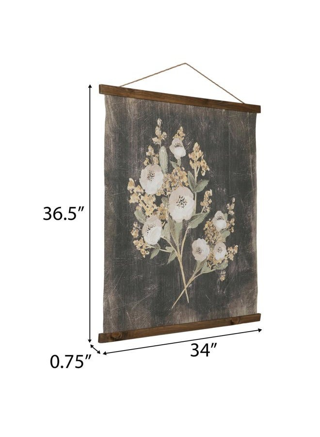 Hobby Lobby Vintage Floral Tapestry Wall Decor, Canvas & MDF, Rectangle, Vertical, Includes Hanging Rope, Distressed Black Background, Wooden Frame, Muted Tones - Image 2