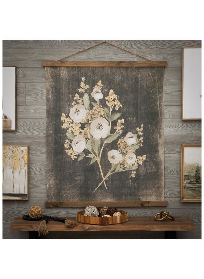 Hobby Lobby Vintage Floral Tapestry Wall Decor, Canvas & MDF, Rectangle, Vertical, Includes Hanging Rope, Distressed Black Background, Wooden Frame, Muted Tones - Image 1