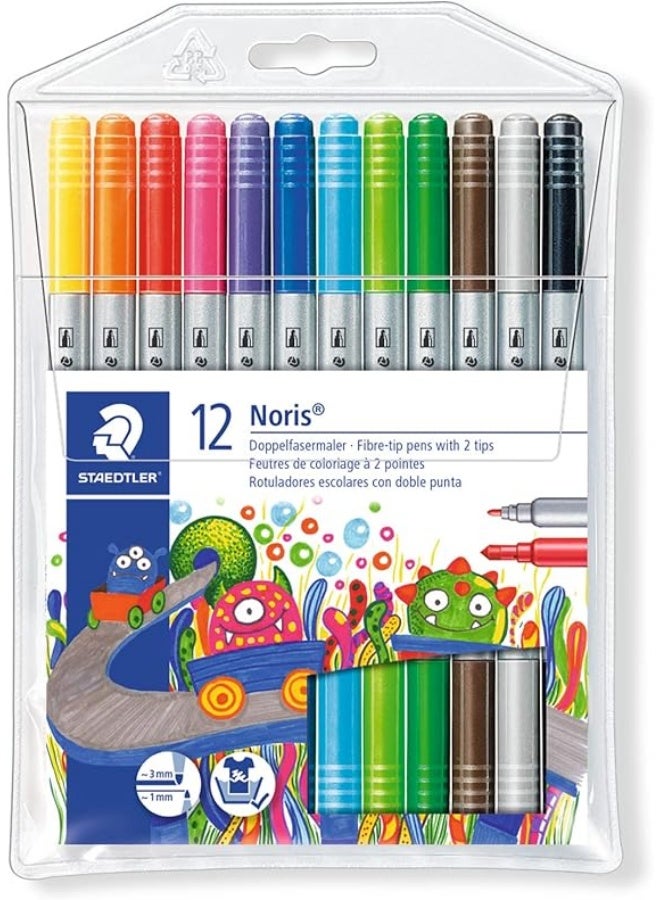Staedtler Noris Club 320 NWP12 Fibre-Tip Pen with 2 Tips Pack of 12 in Soft Plastic Case - Image 1