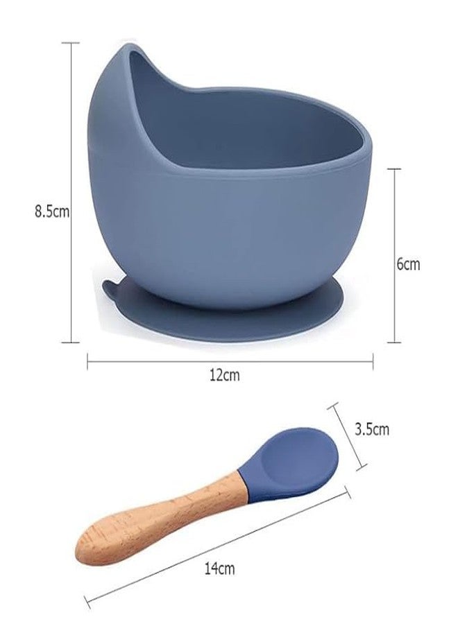 Takositio Takositio Baby Bowls, Dinner Bowl and Wooden Handle Spoon for Eating Training, Silicone Dinnerware for Beginners, Small Mixing Bowls, First Stage Self Feeding Utensils (Dark Blue) - Image 2