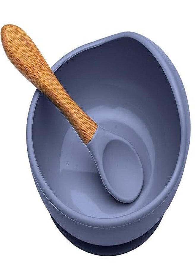 Takositio Takositio Baby Bowls, Dinner Bowl and Wooden Handle Spoon for Eating Training, Silicone Dinnerware for Beginners, Small Mixing Bowls, First Stage Self Feeding Utensils (Dark Blue) - Image 5