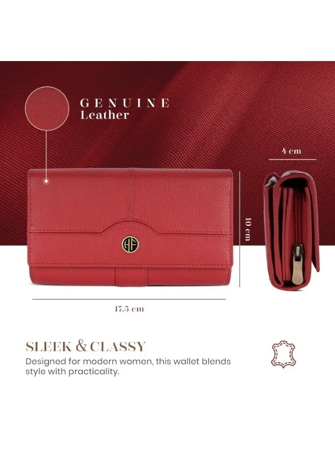 Hammonds Flycatcher  Genuine Leather Women Wallet Clutch for Ladies RFID Protected Long Purse with 17 Card Slots Zip Coin Pocket Multiple Compartments  | Best Price UAE