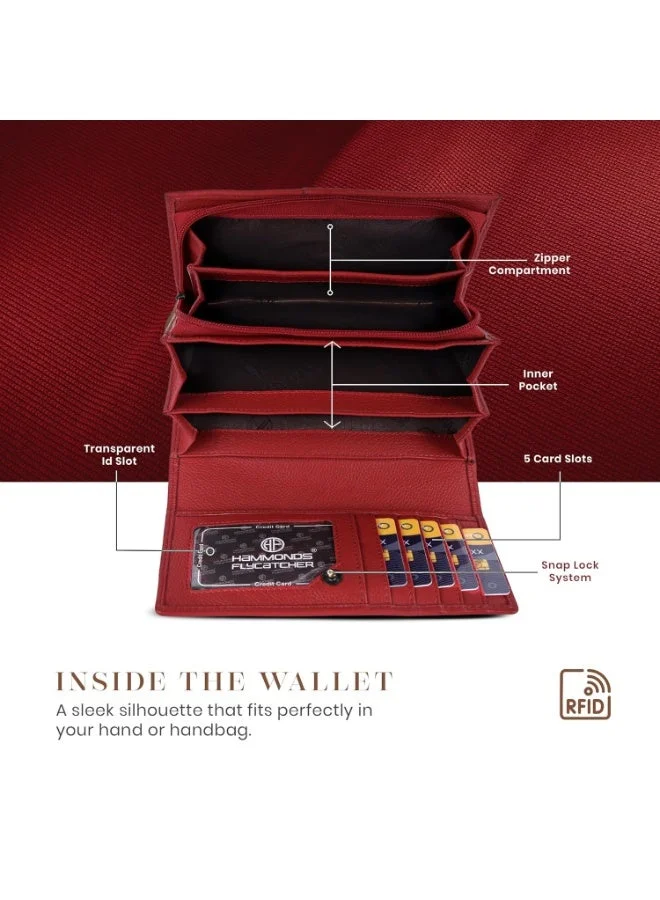 Hammonds Flycatcher  Genuine Leather Women Wallet Clutch for Ladies RFID Protected Long Purse with 17 Card Slots Zip Coin Pocket Multiple Compartments  | Best Price UAE