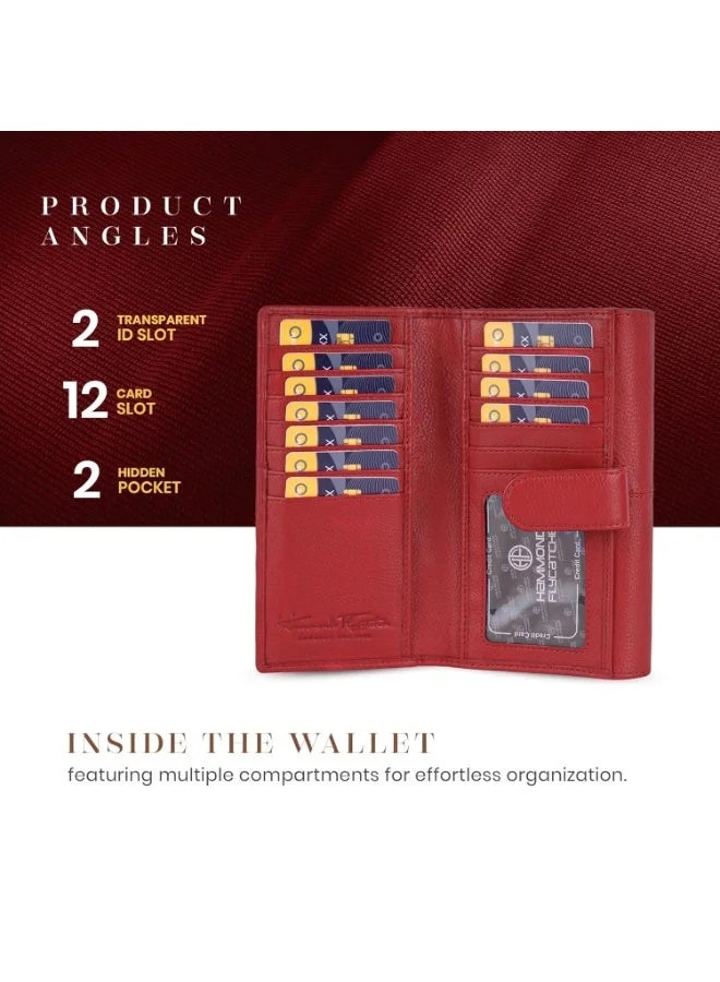Hammonds Flycatcher  Genuine Leather Women Wallet Clutch for Ladies RFID Protected Long Purse with 17 Card Slots Zip Coin Pocket Multiple Compartments  | Best Price UAE