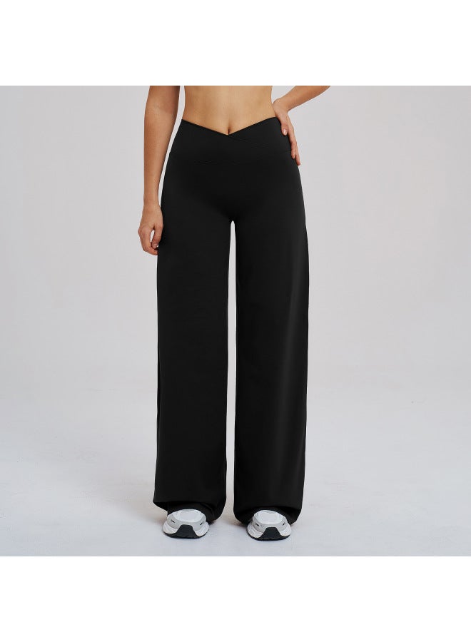 Zechuang Brushed Casual Wide-leg Pants With Cross Waistband, Brushed Loose Long Pants For Outdoor Running And Sports 5544