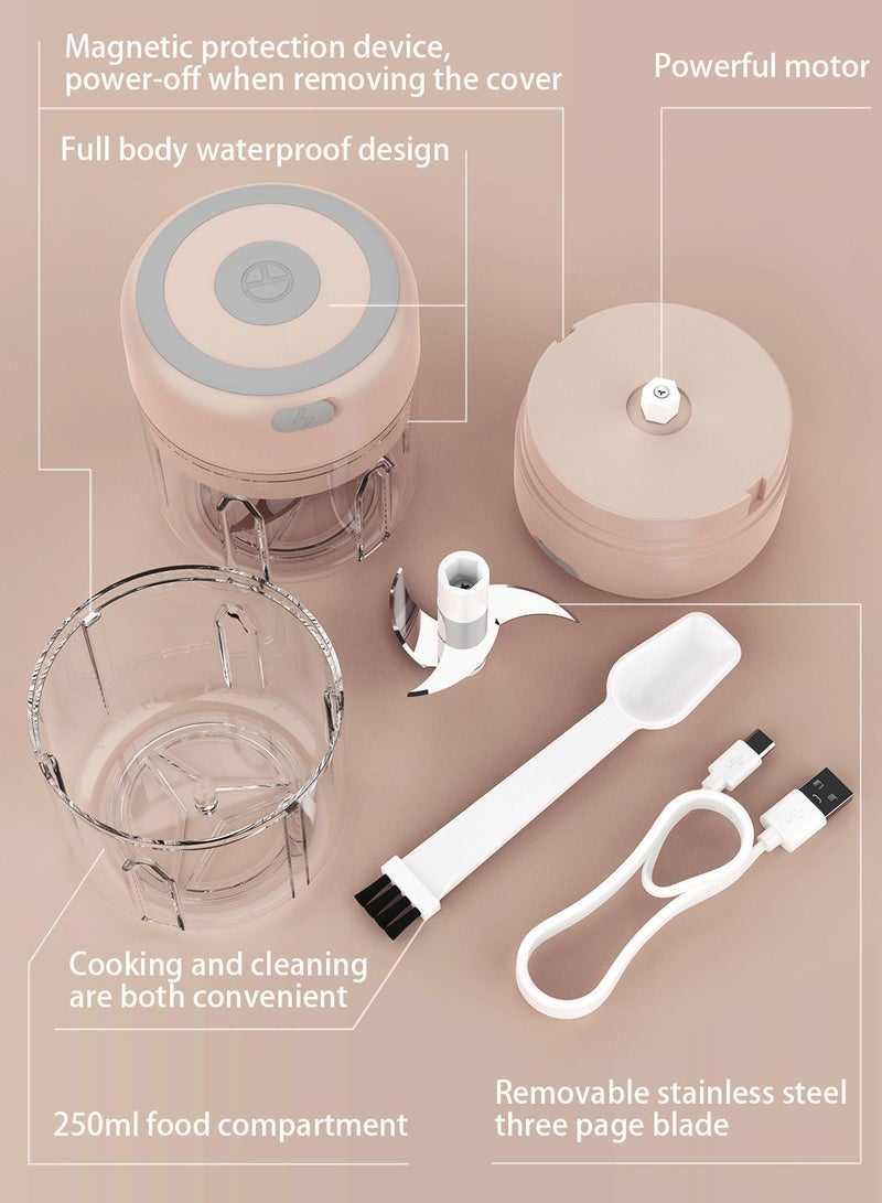 سيارم تمزيق الثوم، تمزيق الثوم المصغر الكهربائي 250 مل، تمزيق بطارية مدمجة قابلة للشحن USB لهرس البصل والثوم والفلفل، إلخ، وردي - Image 3