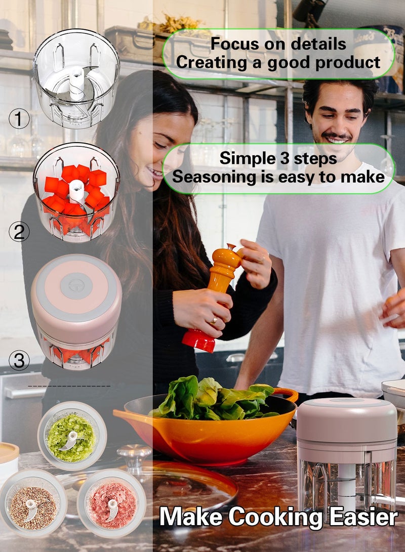 سيارم تمزيق الثوم، تمزيق الثوم المصغر الكهربائي 250 مل، تمزيق بطارية مدمجة قابلة للشحن USB لهرس البصل والثوم والفلفل، إلخ، وردي - Image 4